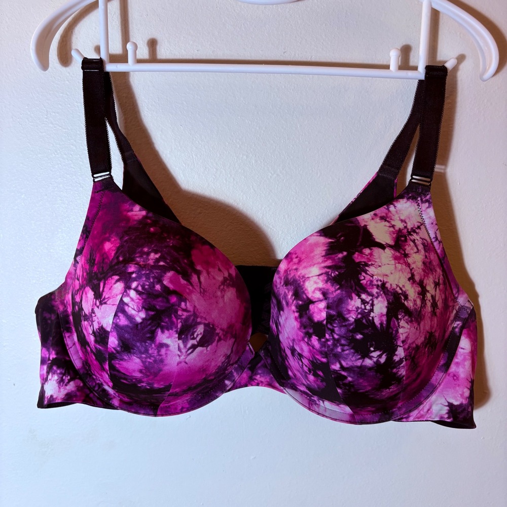 Torrid Curve 360 Back‎ Smoothing Push-Up Plunge Bra 46C Tie Dye Pink Purple